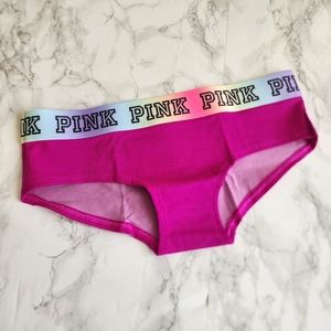 PINK VS LOGO HIPSTER PINK BAND RAINBOW PANTY L